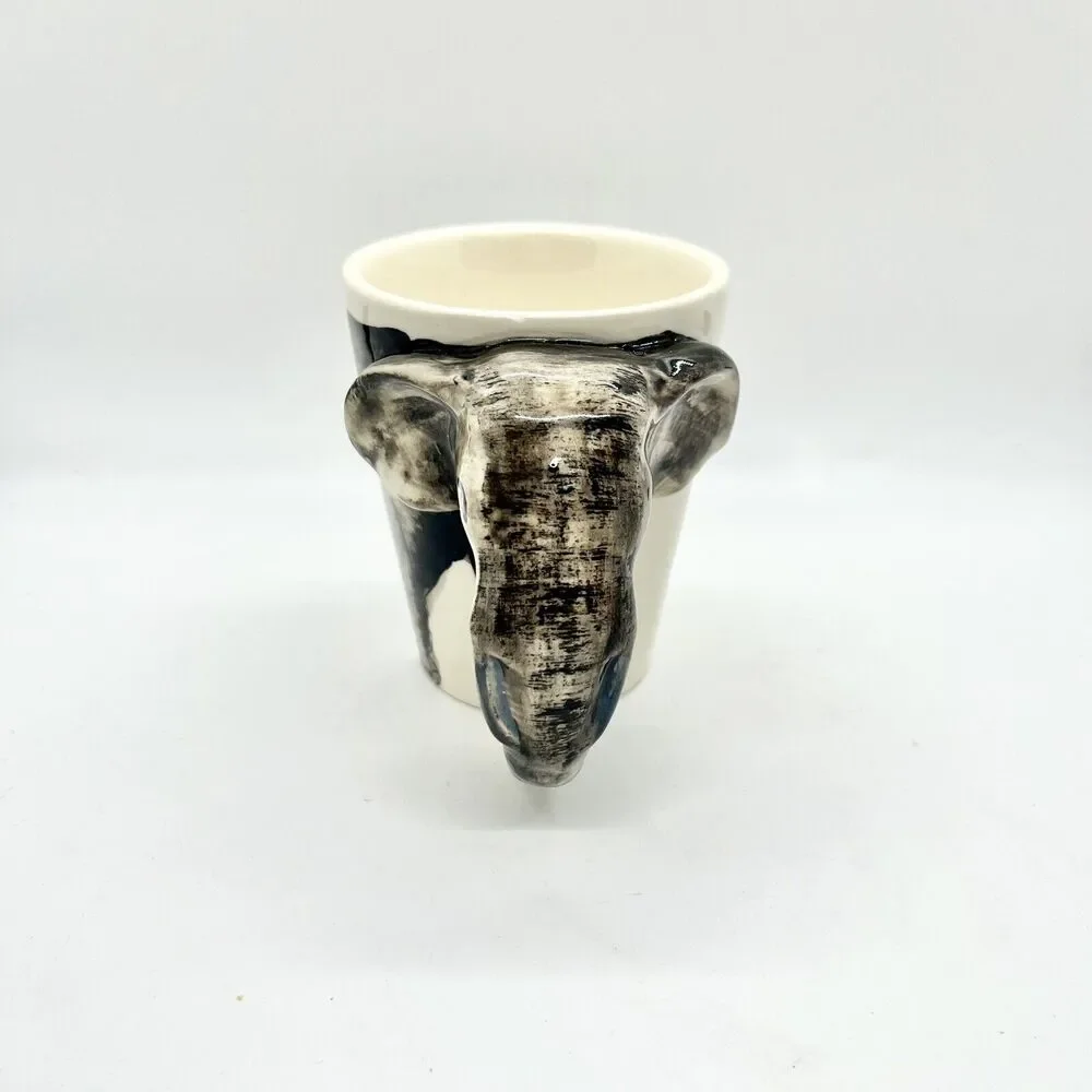 Elephant Coffee Mug Cup 3D Trunk Is The Handle Handmade Tea Animals Kitschy - Picture 2 of 6